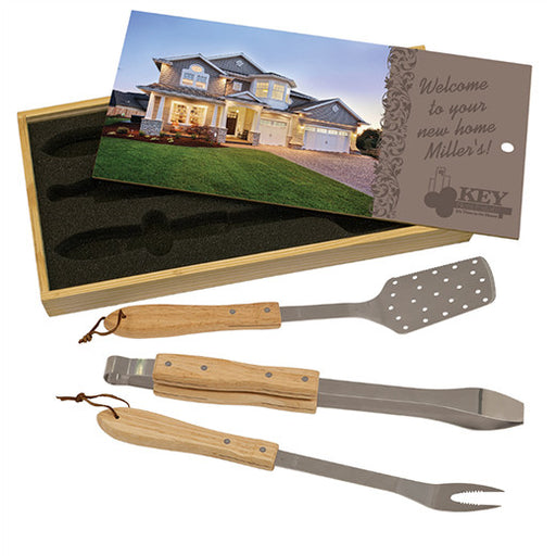 3-Piece BBQ Set in Wooden Pine Box withLid