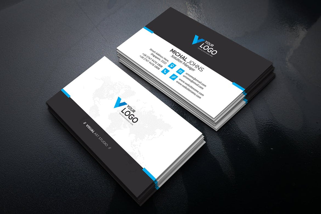 DFY BC 3 - Visual Art Business Card Design Blue
