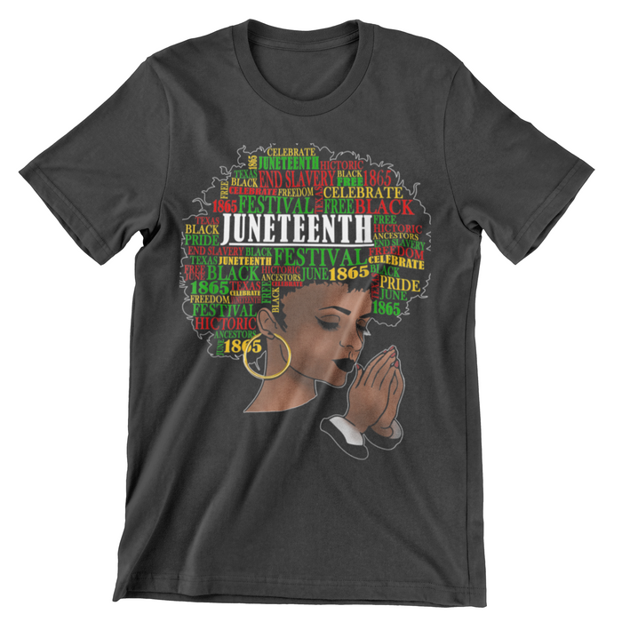 JT67 Juneteenth Melanin Black Women Natural Hair Afro Word Art T-Shirt