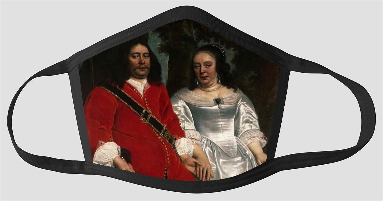 Lodewyck van der Helst    Dutch    Portrait of a Gentleman and a Lady Seated Outdoors - Face Mask