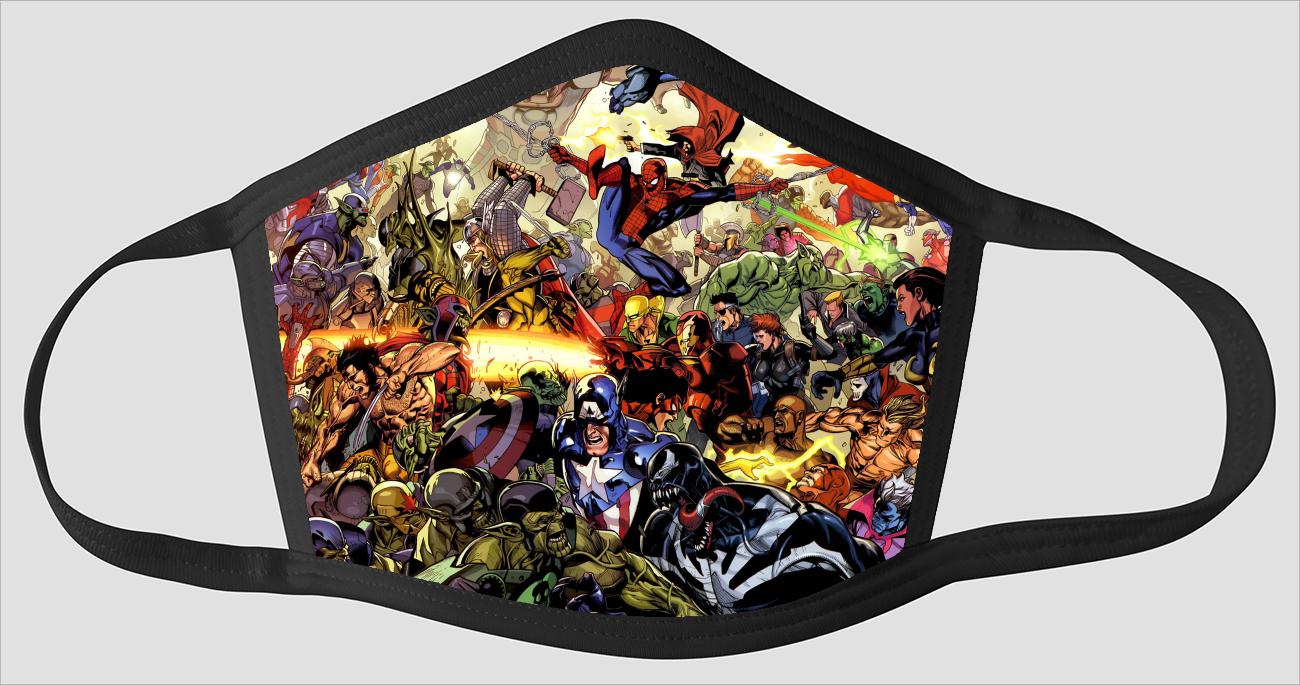 Marvel Universe At War   Captain America Wolverine Spiderman Thor Hulk - Face Mask