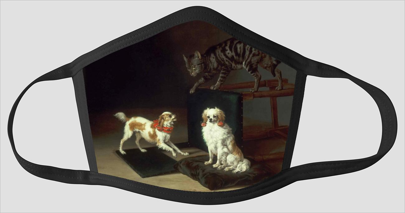 Paulus Potter    Dutch     Cat Playing with Two Dogs - Face Mask